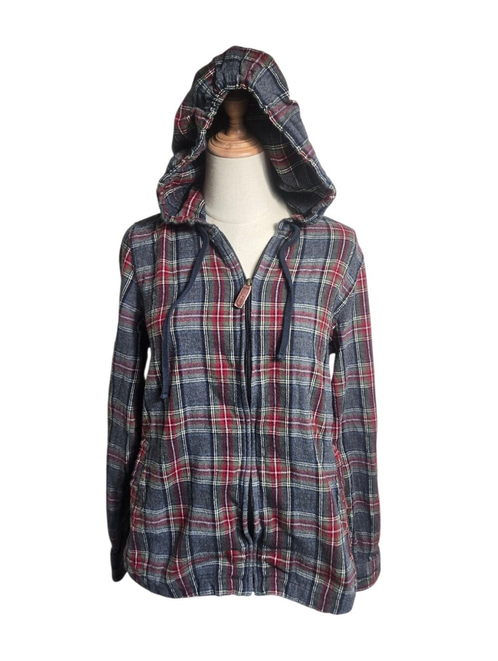 L.L Bean Vibtagr Red And Gray Plaid Hooded Zip-Front Hoodie Jacket